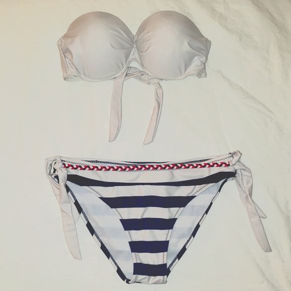 Striped bandou bikini swim suit - Picture 1 of 2